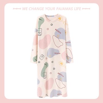 高級感睡裙春秋季女純棉長袖中長款2025年新款可愛韓版家居服睡衣