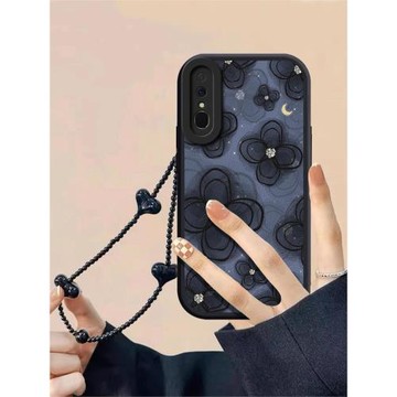 適用oppoa9手機殼a9x保護套全包防摔小羊皮硅膠PCEM00軟殼PCAT10防滑a9女a9x流行0ppoa9x時尚新款藏藍黑紗花