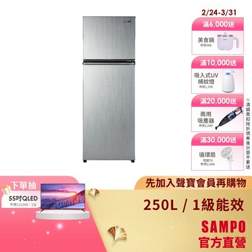 SAMPO聲寶 250L 一級變頻 星美滿兩門電冰箱 SR-C25D(G6)星辰灰 含基本安裝+舊機回收