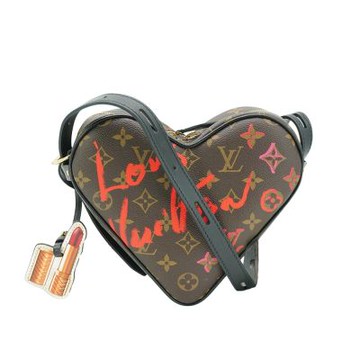 Louis Vuitton LV路易威登 Sac Coeur 愛心字樣帆布斜背包(M45890-咖)