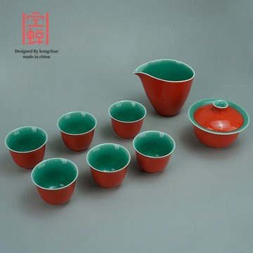 國風故宮紅陶瓷蓋碗茶杯功夫茶具套裝喝茶公杯中式泡茶器家用