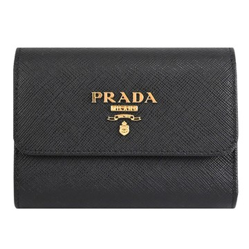 PRADA 1MH025 浮雕LOGO內裏撞色防刮零錢短夾.黑/粉