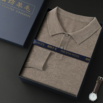 春秋新款精紡純羊毛衫男士薄款POLO領長袖針織衫商務休閑打底毛衣鑫弘-衣錦男裝