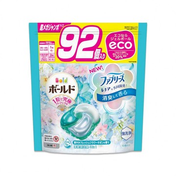 P&G 日本Bold-4D酵素強洗淨去污消臭洗衣凝膠球-白葉花香(水藍)92顆/袋(香氛洗衣球,洗衣膠囊家庭號大包裝)