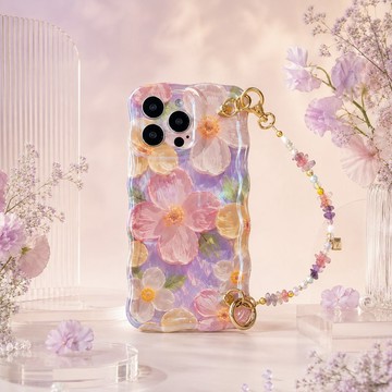 油畫風花卉 iPhone 保護殼｜附贈珠飾腕帶