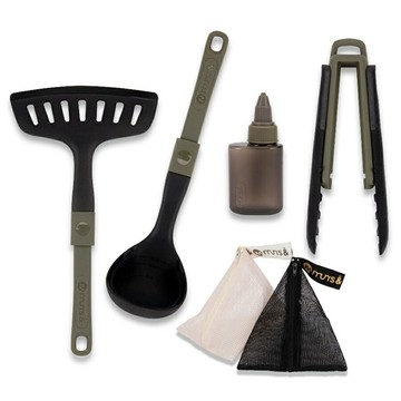 Munsn 便攜摺疊餐具3入組+調味罐 / 煎鏟 湯勺 烤肉夾 / MC560