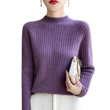 【米蘭精品】現貨+預購 100%羊毛衣針織衫發熱衣長袖保暖內搭加絨寬鬆大碼休閒-高領坑條女上衣8色74nc88