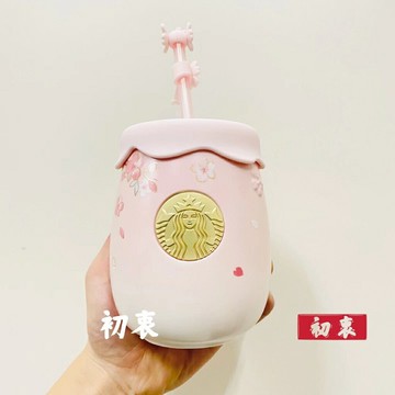 星巴克/海外限定/櫻花季/杯子/2022/落櫻繽紛款陶瓷吸管杯/冷水/陶瓷/吸管杯/喝水杯/矽膠蓋