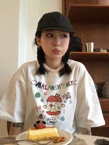 重型純棉美式復古潮牌短袖T恤新款設計感小眾寬鬆高街女生上衣 印花寬鬆情侶短袖T 上衣女 美式t  韓版T 大學T