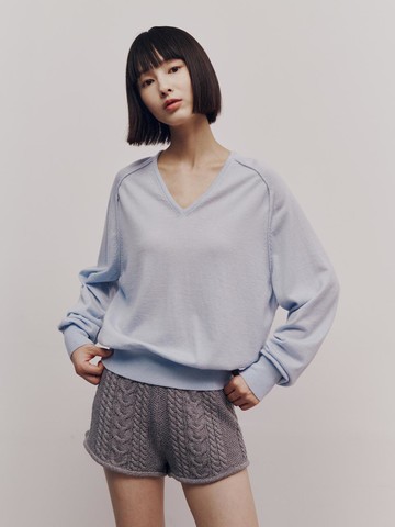 Silky Slim V-neck Pullover (Blue)