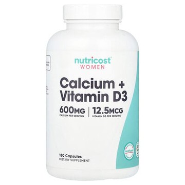Nutricost, 女性，鈣 + 維生素 D3，180 粒膠囊