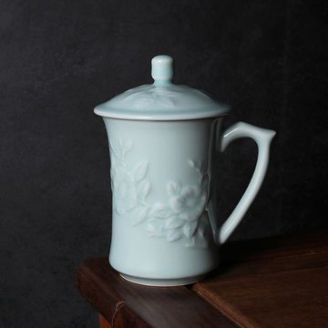 上林湖越窯青瓷 茶花單杯 辦公泡茶杯  創意手工陶瓷水杯 禮盒裝