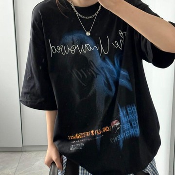 【純棉100%】字母印花短袖T恤 女 夏季 寬鬆 半袖 oversize 設計感 上衣 黑色 潮流 個性 休閒 百搭