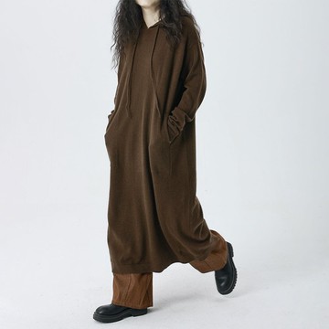 澳羊毛連帽抽繩裙 | 針織中長款長袍 | 套頭打底連衣裙