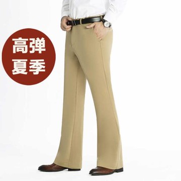 高彈夏季垂感闊腿褲男商務休閑微喇叭褲時尚百搭抗皺彈力小喇叭褲
