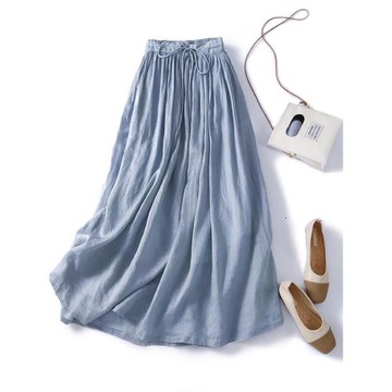 日系高端女裝苧麻半身裙夏季大碼中長款棉麻a字裙胖妹妹顯瘦傘裙