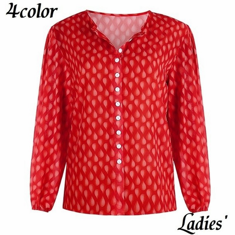 長袖ブラウス レディース トップス 女性 襟なし 柄シャツ 前ボタン フロントボタン しずく柄 雫柄 袖口ゴム おしゃれ 可愛い 上品 婦人服 通販 Lineポイント最大0 5 Get Lineショッピング
