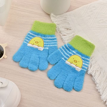 童角落企鵝條紋羽毛手套-螢藍