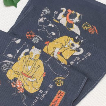 今治著色拔染毛巾-江戶貓/白兔
