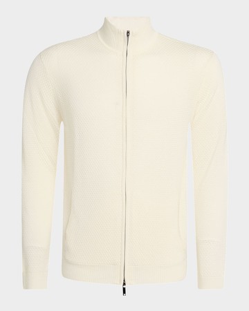 Men's Textured Circle Zip-Front Wool Cardigan