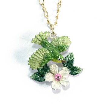 【Palnart Poc 官方正品】NE456 綠繡眼與蘋果花 項鍊｜日本製 職人手工著色 田園詩篇 White-eye