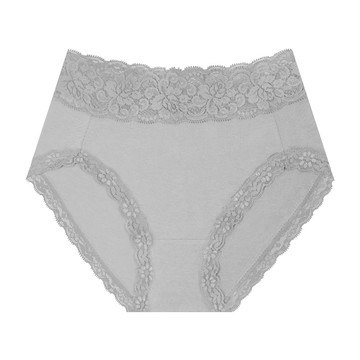 棉感蕾絲花色中腰小褲-灰色