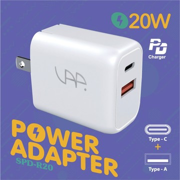〈VAP〉Type-C 20W-PD 雙孔 (USB C+USB A) 快充充電器