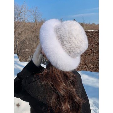 水貂毛帽子保暖韓版潮時尚款秋冬季水貂編織配狐貍毛皮草帽女士