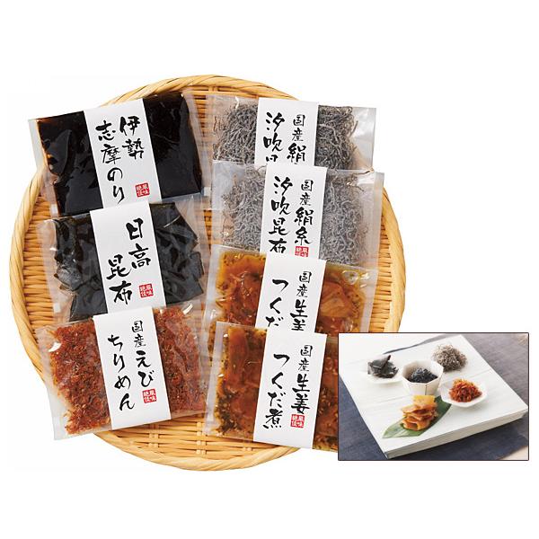 国産佃煮詰合せ 国産生姜つくだ煮×2 伊勢志摩のり×1 国産絹糸汐吹昆布×2 日高昆布×1 国産えびちりめん×1 KT-35 税率8％