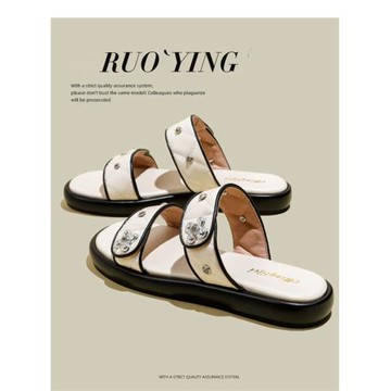 小香風厚底涼拖鞋女外穿41-43大碼松糕百搭鉚釘休閑夏季穿的涼鞋