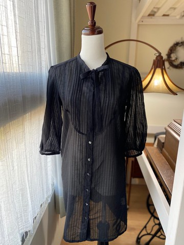 微透棉黑領結半袖兩用古著上衣