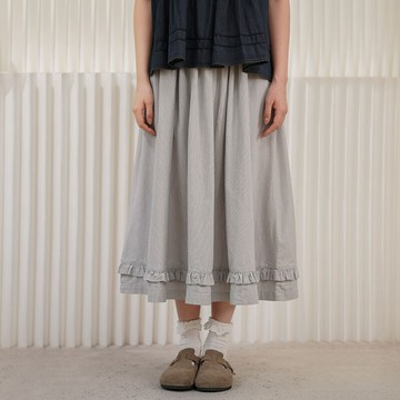 細條紋花邊拼接裙子121402C