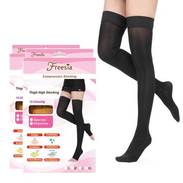 【Freesia】彈性壓力襪-包趾大腿襪(2雙組)(200D/15-22mmHg漸進式壓力)運動保健襪/彈性襪/美腿襪/靜脈曲張襪