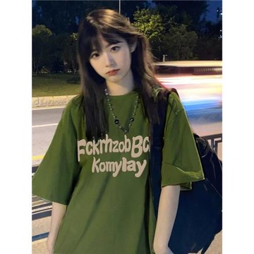 爆款港味復古軍綠色短袖t恤女設計感寬松oversize半袖情侶上衣ins