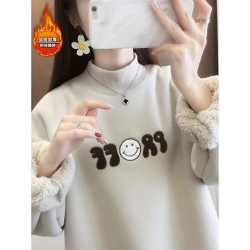 冬季加絨加厚女裝衛衣女款2025新款爆款半高領學生女裝一體絨上衣