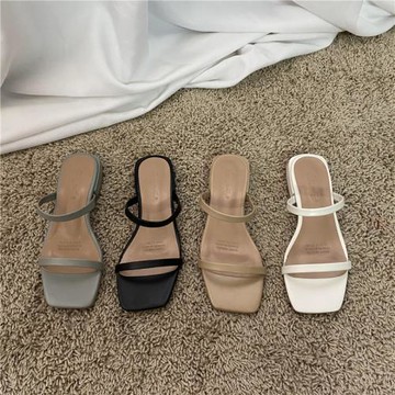 韓國東大門2021夏季新款方頭露趾一字低跟平底舒適套腳涼拖鞋女潮