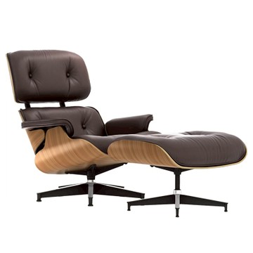 Eames Lounge Chair & Ottoman 休閒主人椅凳組（高背、深棕皮革）