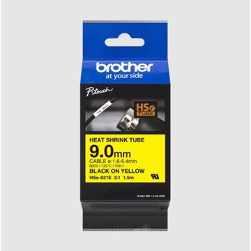 【Brother 兄弟】HSe-621E 熱縮套管標籤帶 黃底黑字 9.0mm