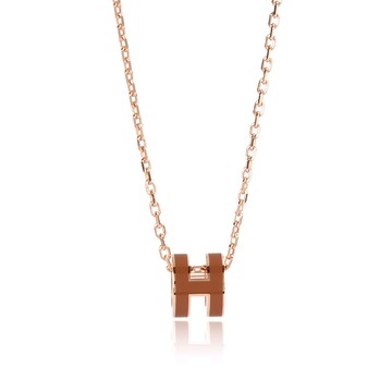 HERMES mini Pop H立體簍空橢圓項鍊(棕/金鍊)｜GoBrand購名牌
