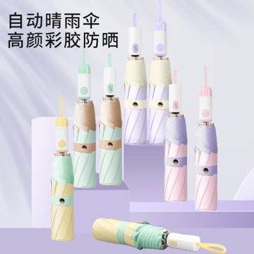 拼接色手柄全自動彩膠傘曬防紫外線遮陽太陽傘女晴雨兩用傘便攜