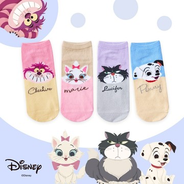 迪士尼 貓貓狗狗直版襪 兒童短襪  魯斯佛 101忠狗  瑪麗貓 棉襪【旺達棉品】AM-A507