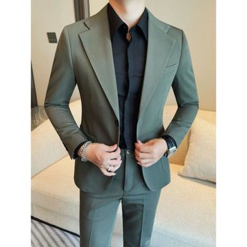 英倫風西裝男套裝春秋2025新款高級感商務休閑潮流修身西服兩件套