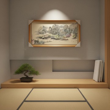 滿心盼漁歸 水墨設色原作 生宣紙 山水詩境橫幅