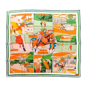 HERMES 愛馬仕 Wow漫畫風雙面真絲披肩/方巾(橙/綠/黃)