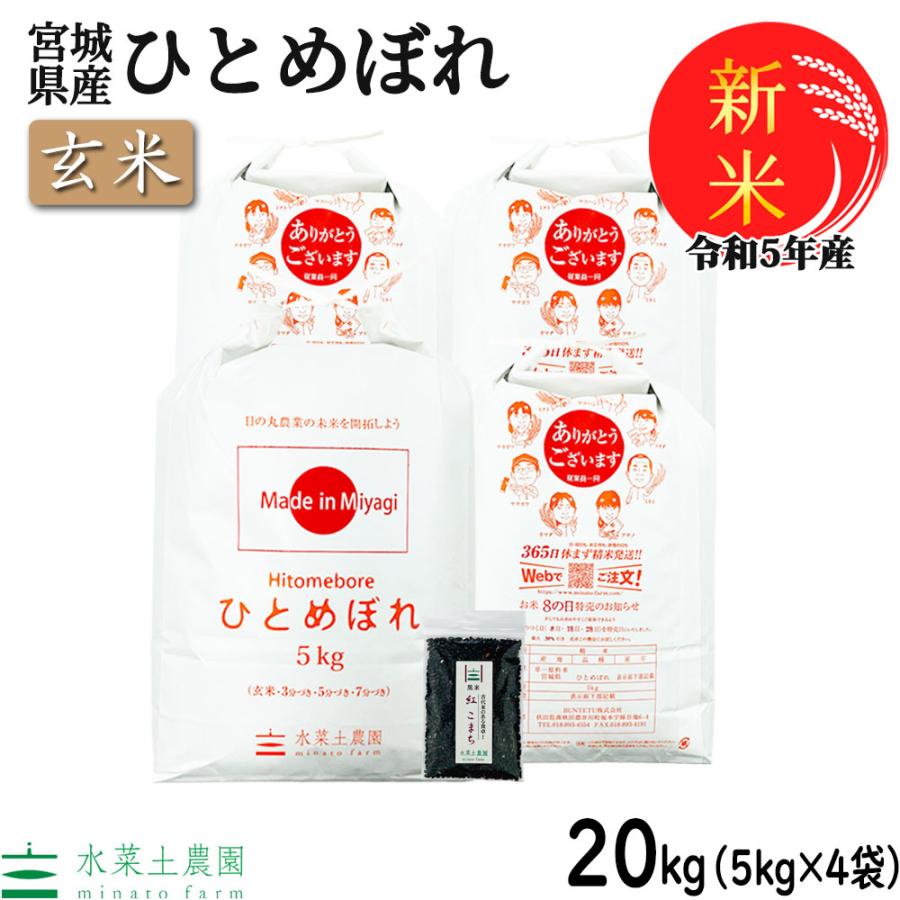 新米 米 お米 玄米 ひとめぼれ 20kg （5kg×4袋） 令和5年産 宮城県産 古代米お試し袋付き