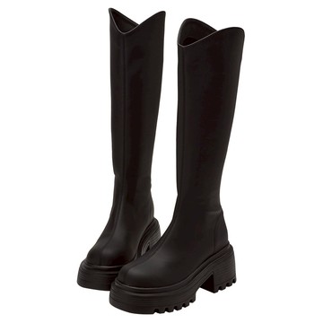 【Grace Gift】靴子 長靴【氣場長腿V口內增高輕量鋸齒厚底長靴】1色 35-39號 厚底靴 演唱會戰靴