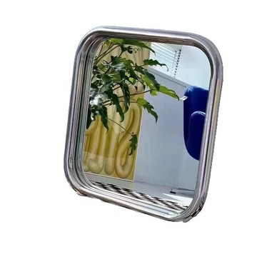 不銹鋼梳妝臺鏡子圓形化妝鏡小掛墻式裝飾中古創意臥室衛生間浴室[DD150110]