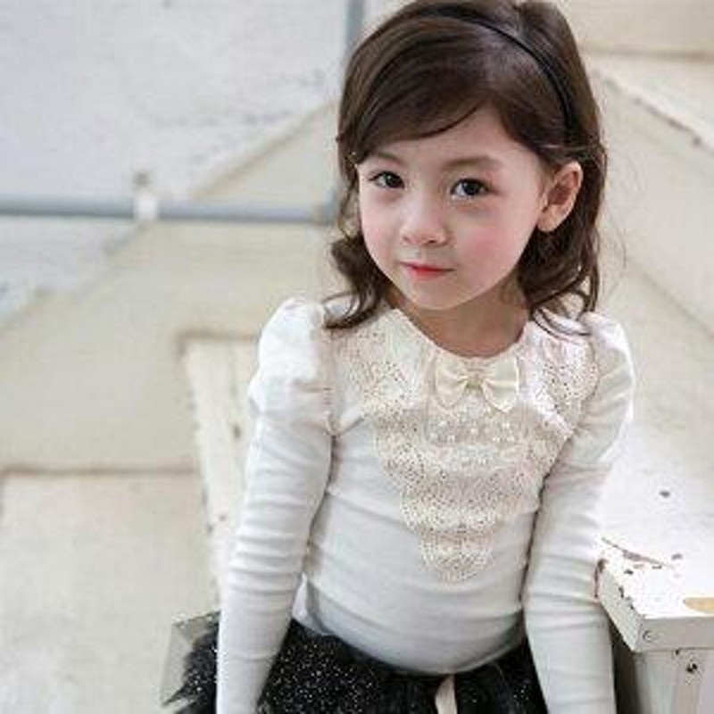 再販】 韓国風 愛らしいパフスリーブカットソー トップス 子供服