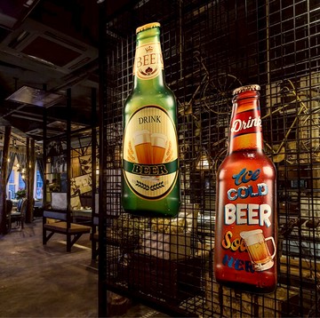 美式復古懷舊鐵藝啤酒瓶酒吧餐廳火鍋店燒烤店創意墻面裝飾鐵皮畫