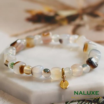 水晶【Naluxe】瑪瑙海洋玉髓開運手鍊(避邪安神中和負能量)